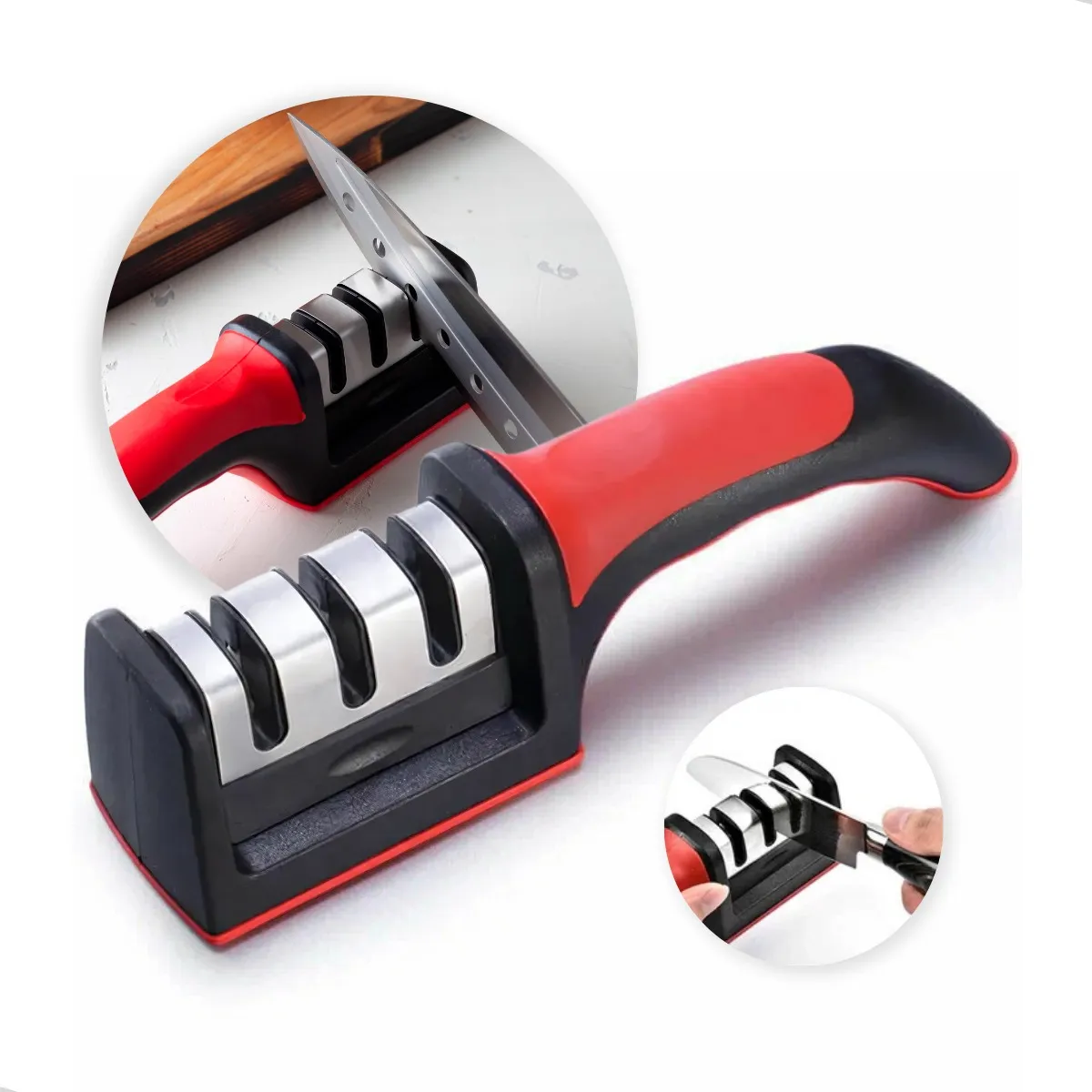 Imagem de Afiador Amolador De Facas Tesouras 3 Em 1 Profissional Vermelho